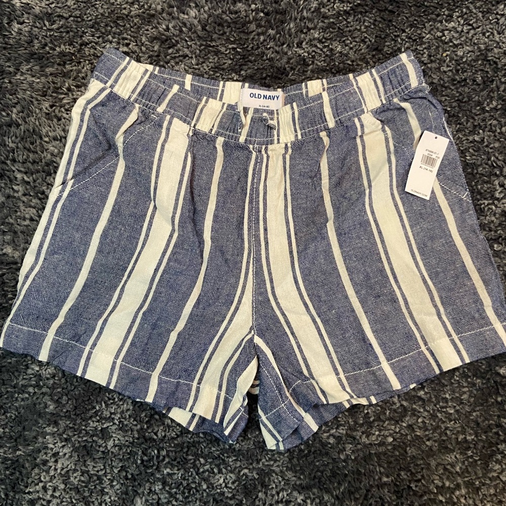 Old Navy Blue and White Vertical Stripe High-Waist Girl’s Shorts